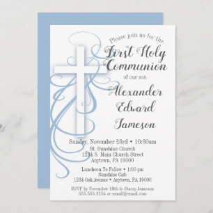 Invitation Croix Bleue Blanche Première communion