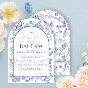 Invitation Croix Bleue et Blanche Baptême Saint papillons flo