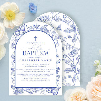Invitation Croix Bleue et Blanche Baptême Saint papillons flo