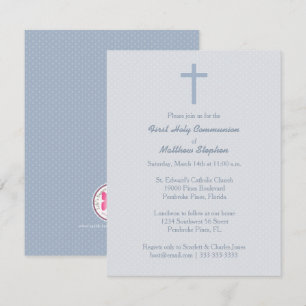 Invitation Croix Bleue Pastel Communion