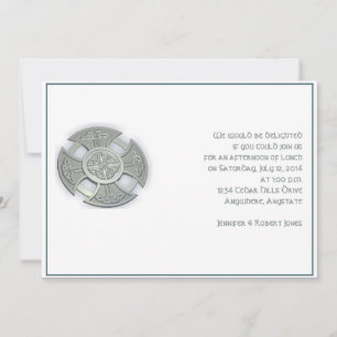 Invitation Croix celtique en argent et blanc