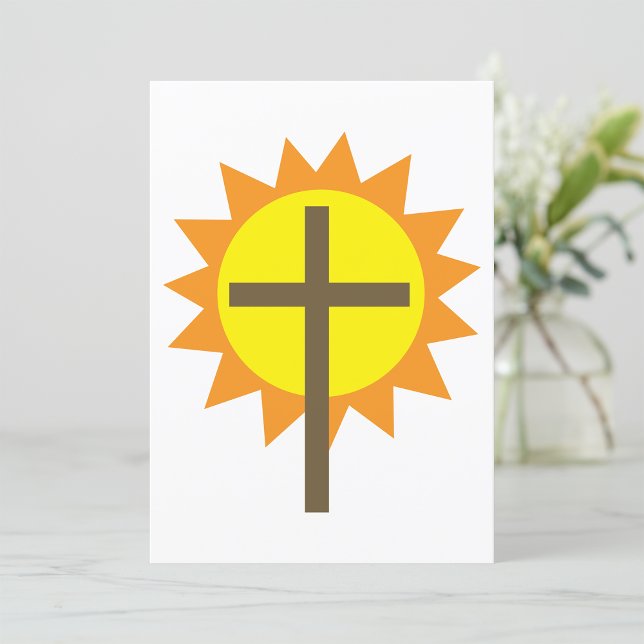 Invitation Croix chrétienne avec soleil jaune et rayons orang (Créateur téléchargé)