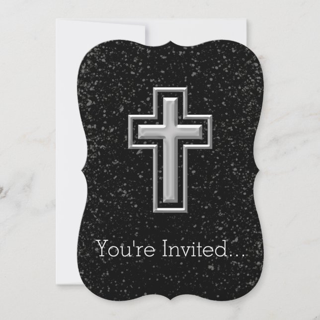 Invitation Croix chrétienne du ton d'argent sur l'étincelle n (Devant)