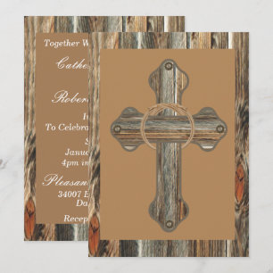 Invitation Croix De Bois D'Écorce Avec Cordes Et Conchos