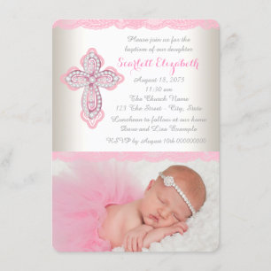 Invitation Croix de diamant en dentelle rose ivoire pour phot