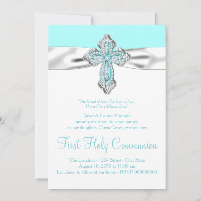 Invitation Croix de diamant turquoise Filles Turquoise Blue F (Devant)
