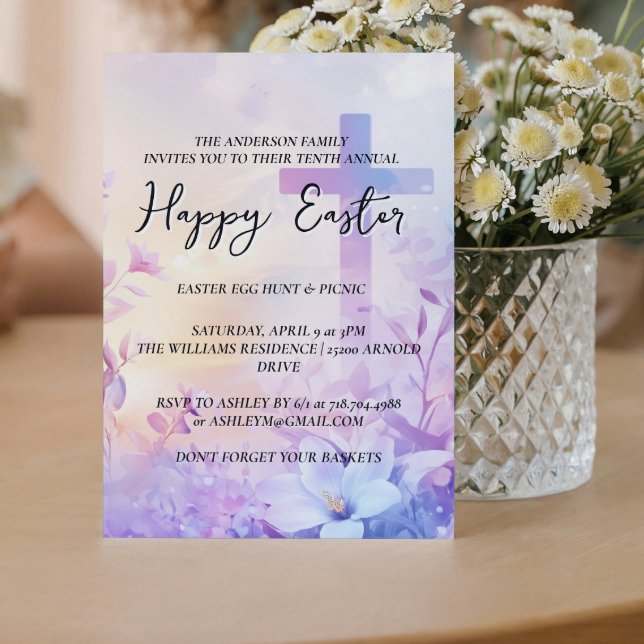 Invitation Croix de fin simple en arrière - plan Joyeux Pâque (Créateur téléchargé)