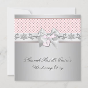 Invitation Croix de la Bow rose Baptême rose