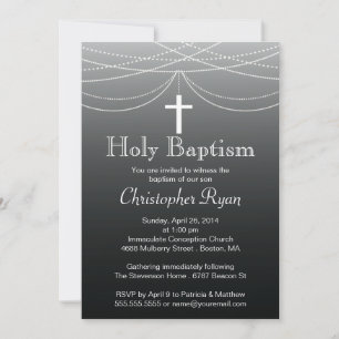 Invitation Croix de la Garland noire moderne Saint-Baptême