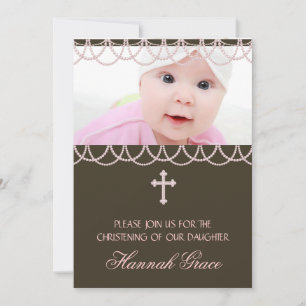 Invitation Croix de la perle rose Brown : Christine photo
