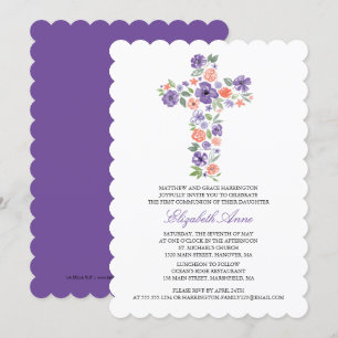 Invitation Croix de la première communion d'aquarelle violett