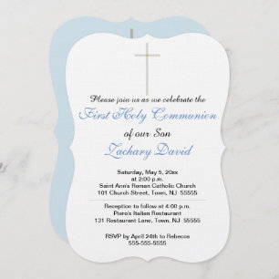 Invitation Croix de la première sainte communion bleue