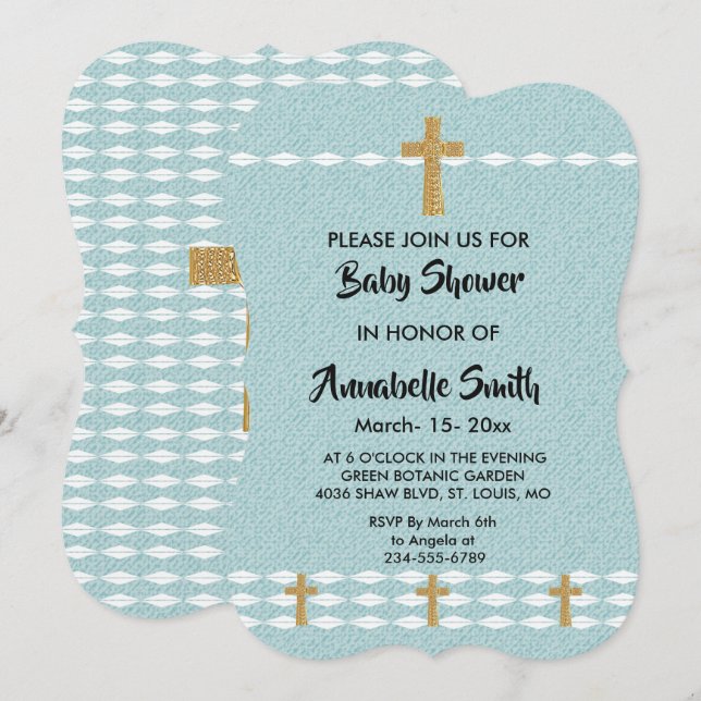 Invitation Croix de lumière Baby shower Jésus-Christ (Devant / Derrière)