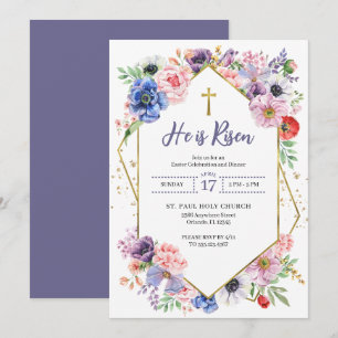 Invitation Croix de Pâques Il Est Ressuscité Fleurs de Printe
