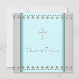 Invitation Croix de Pearl bleu turquoise Baptême baptême Chri