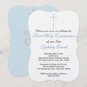 Invitation Croix de Première Communion Bleue