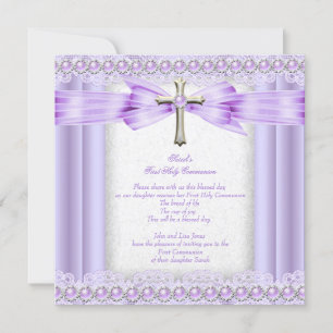 Invitation Croix de première communion pour filles jolie lava