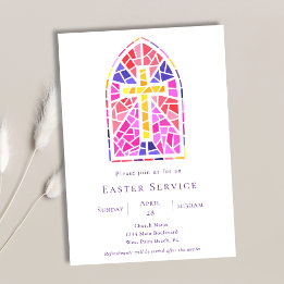 Invitation Croix de verre coloré Église de Pâques Service