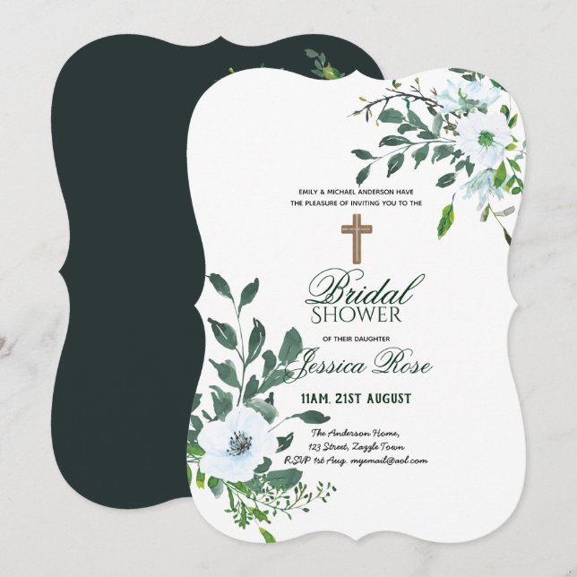 Invitation Croix des fleurs de la douche nuptiale catholique (Devant / Derrière)