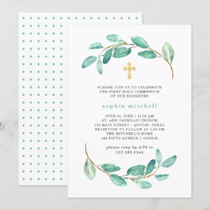 Invitation Croix d'Eucalyptus et d'Or  Première sainte commun