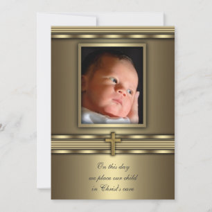 Invitation Croix d'or Baby Boy Photo Baptême Christening