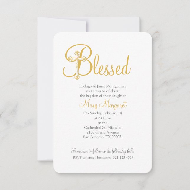 Invitation croix d'or BAPTISME ou CHRISTENM (Devant)