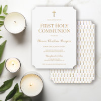 Croix d'or blanc pur garçon Première communion sai