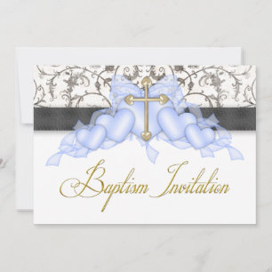 Invitation Croix d'or bleu noir garçons Blue First Communion