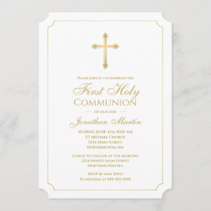 Invitation Croix d'or de la première communion avec Chrétien 