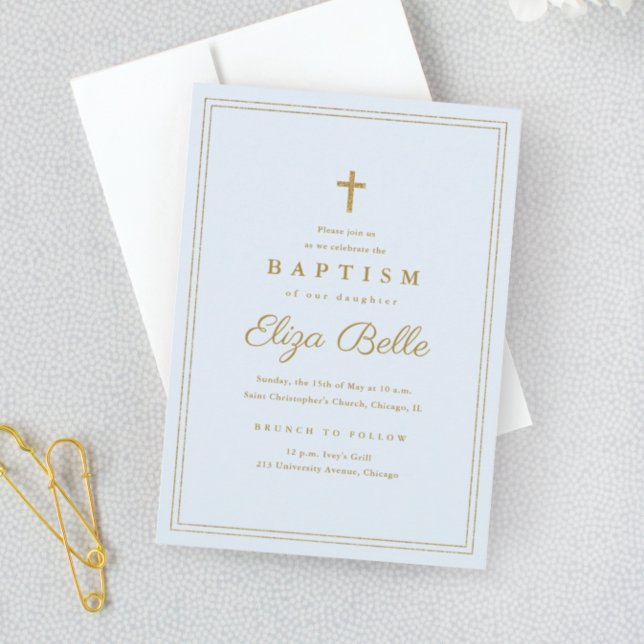 Invitation Croix d'or élégante Baptême et baptême religieux (Créateur téléchargé)