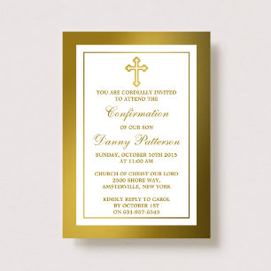 Invitation Croix d'or métallique Sainte Communion Ou Confirma
