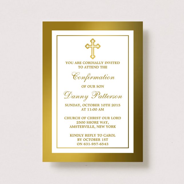 Invitation Croix d'or métallique Sainte Communion Ou Confirma (Créateur téléchargé)