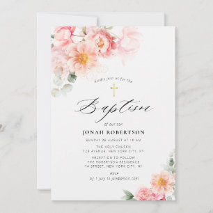 Invitation croix d'or rose floral