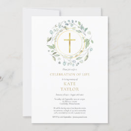Invitation Croix d'or Verdure Garland Célébration de la vie