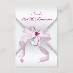 Invitation Croix du Coeur rose Filles Première communion rose