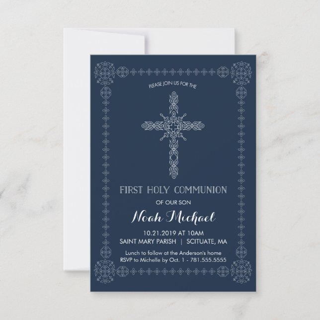 Invitation Croix élégante de la première communion (Devant)