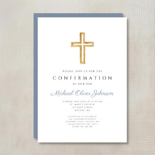 Invitation Croix en bois religieux bleu pour confirmation gar