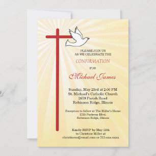 Invitation Croix et Colombe Rayons Dorés Garçons Confirmation