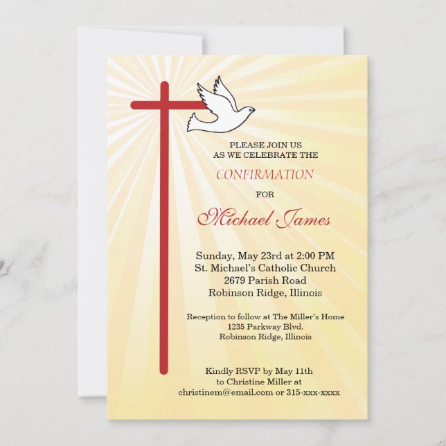 Invitation Croix et Dove Gold Rays Confirmation masculine (Devant)