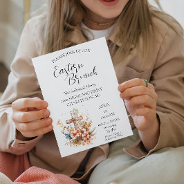 Invitation Croix et fleurs florales Brunch de Pâques