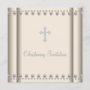 Invitation Croix Perle d'Ivoire pour Bébé Garçon ou Fille Bap