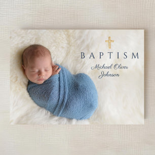 Invitation Croix religieuse bleu marine garçon photo de baptê