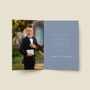 Invitation Croix religieuse bleue poussiéreuse Garçon Premièr