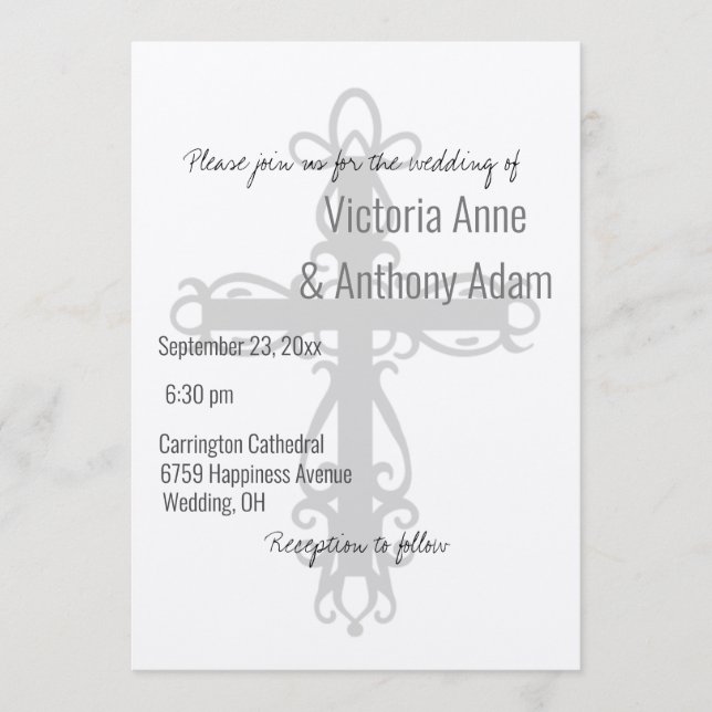 Invitation Croix religieuse Champagne chrétien Mariage brilla (Devant)