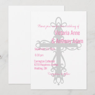 Invitation Croix religieuse Élégant Mariage chrétien rose