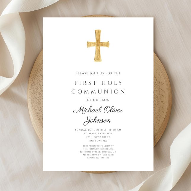 Invitation Croix religieuse moderne Première communion sainte (Modern Religious Cross First Holy Communion Invitation)