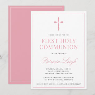 Invitation Croix Religieuse, Rose Simple et Élégant