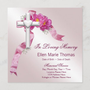 Invitation Croix rose en souvenir d'amour