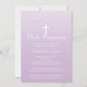 Invitation Croix rose ombre garland moderne Saint-Baptême