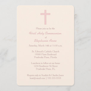 Invitation Croix rose pastel communion